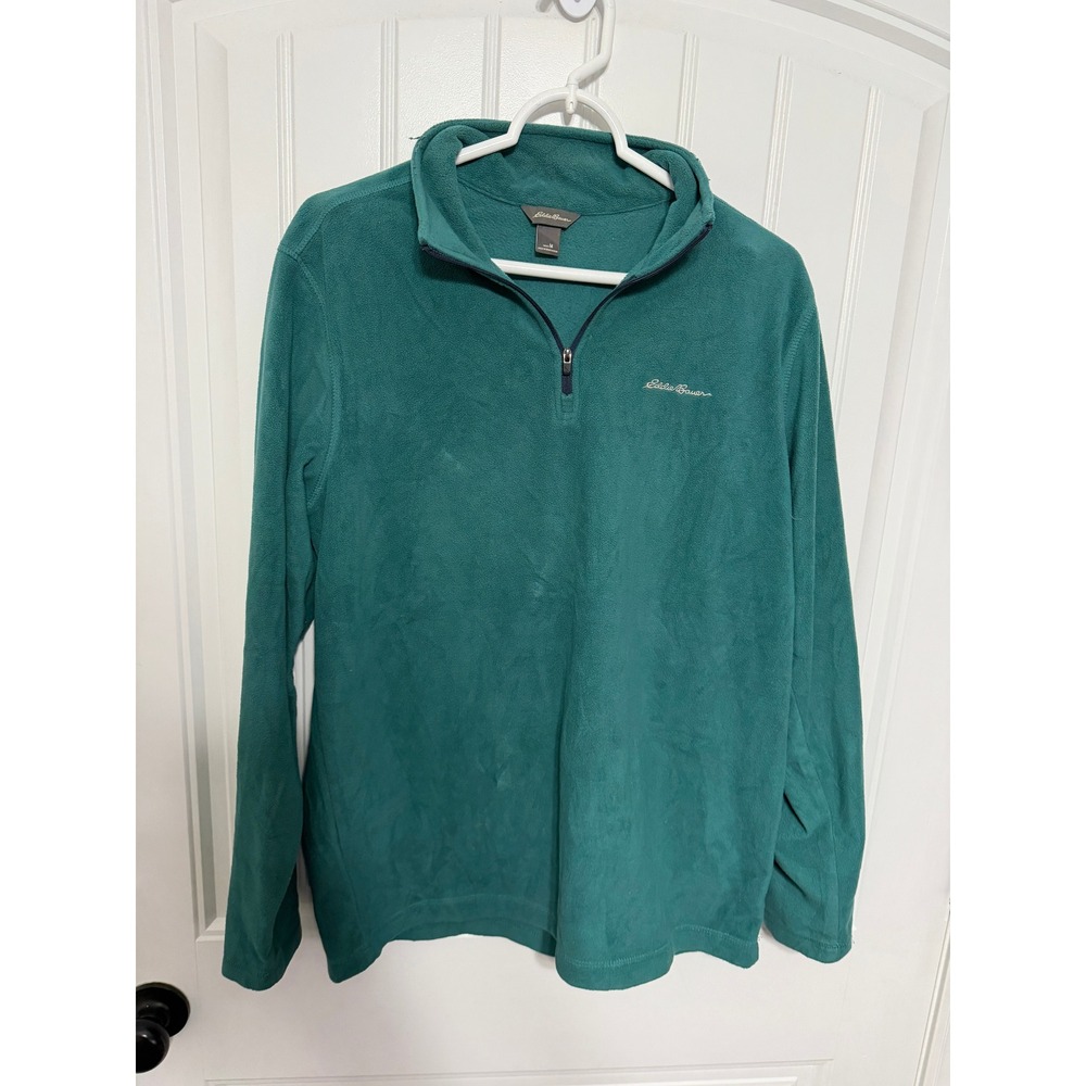 Eddie Bauer Pullover Mens Medium Teal Quarter Zip Fleece Mock Neck EUC